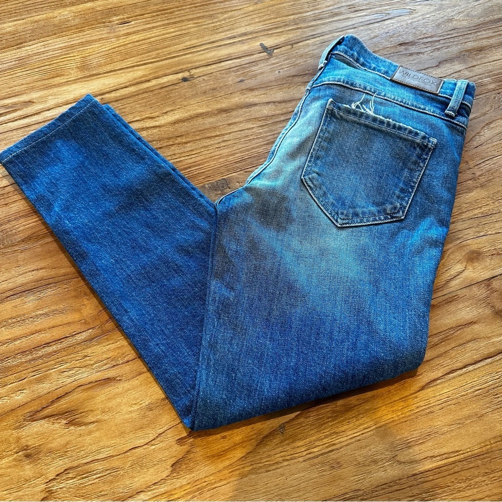 Wildfox Women’s Blue Denim Skinny Leg Jeans Mid Rise Cotton Stretch Mom Style